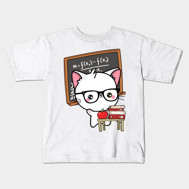 Funny White Cat is teaching Kids T-Shirt by Pet Station